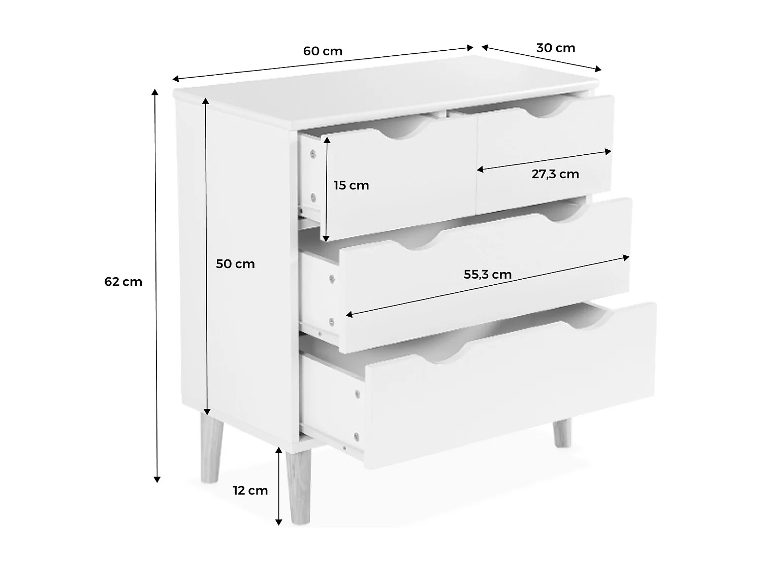 Commode pour enfant. 4 tiroirs. pieds en pin