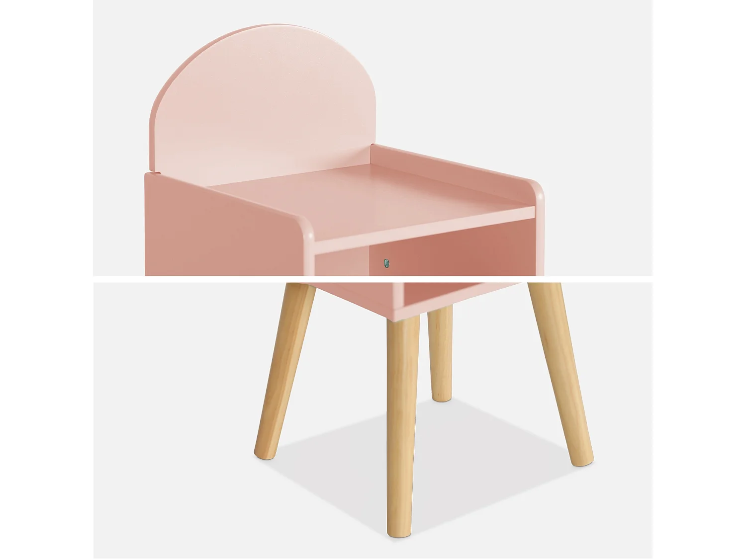 Table de chevet chambre enfant. rose. pieds en pin