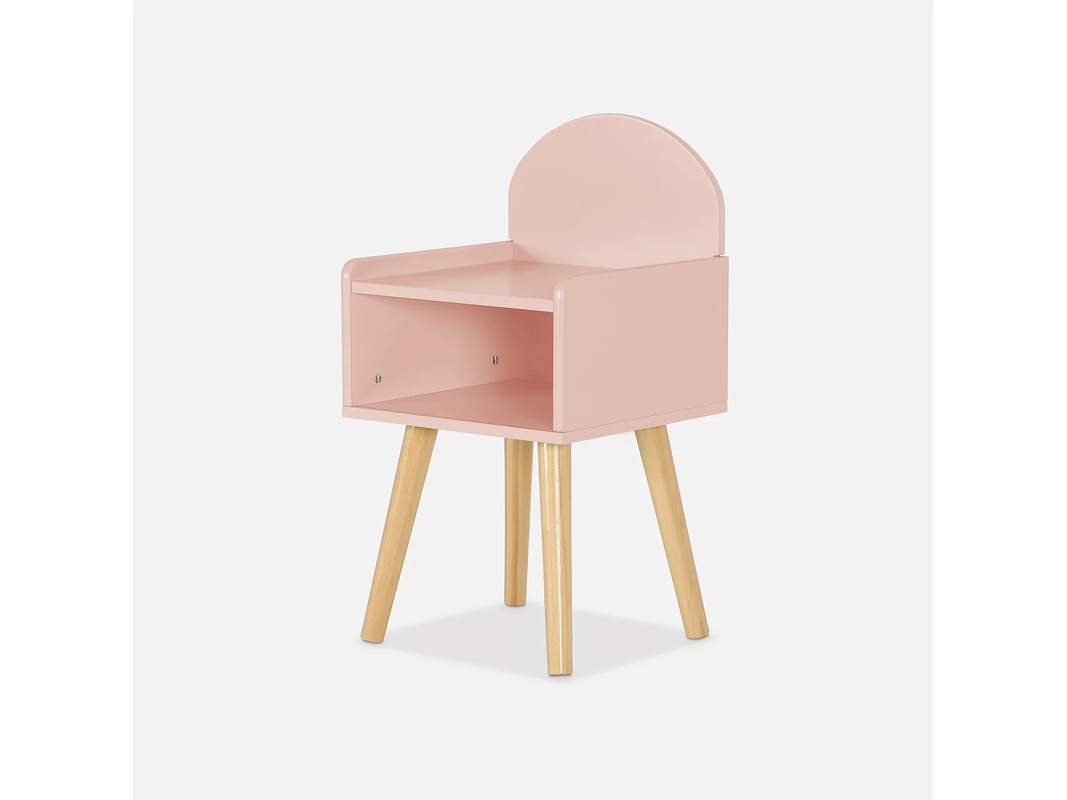 Table de chevet chambre enfant. rose. pieds en pin