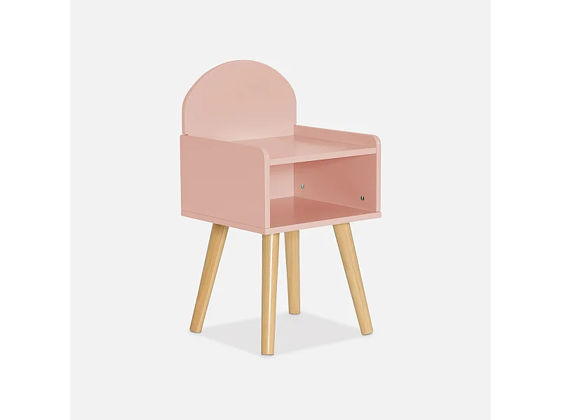 Table de chevet chambre enfant. rose. pieds en pin
