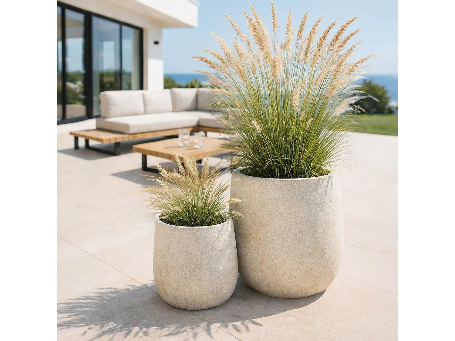 Now's Home - Set De 2 Pots Rond En Fibre  D'argile Couleur Sable 32 Et 44cm