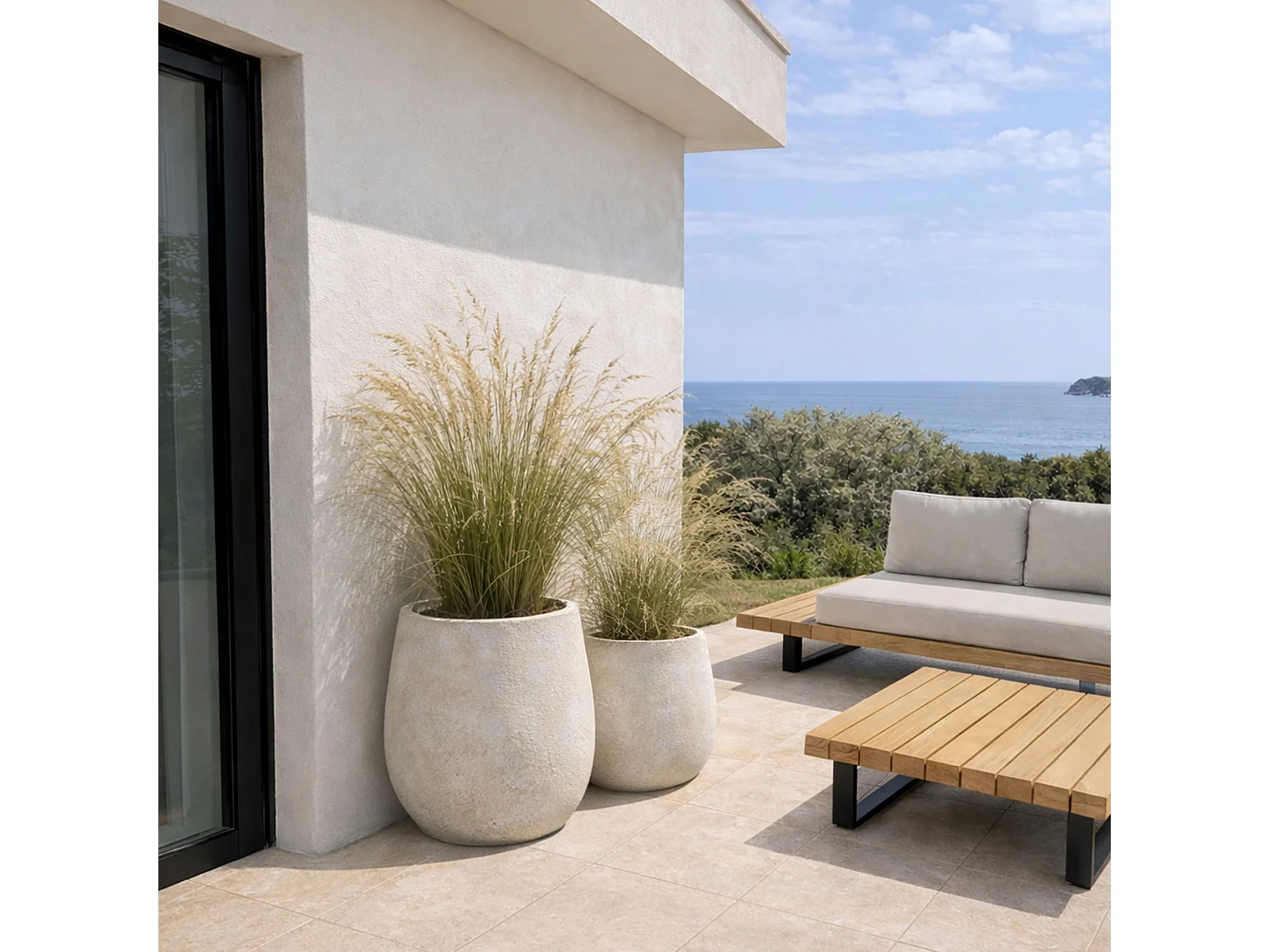 Now's Home - Set De 2 Pots Rond En Fibre  D'argile Couleur Sable 32 Et 44cm