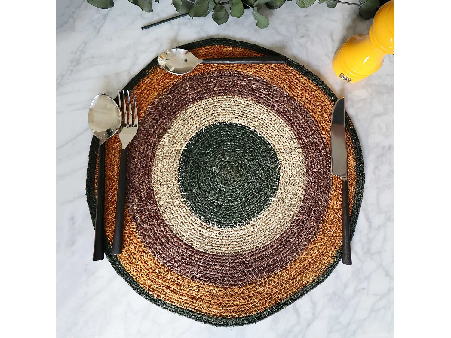 Now's Home - Lot 6 Sets De Table Rond En Jonc De Mer Naturel Et Terracotta  38cm Luna