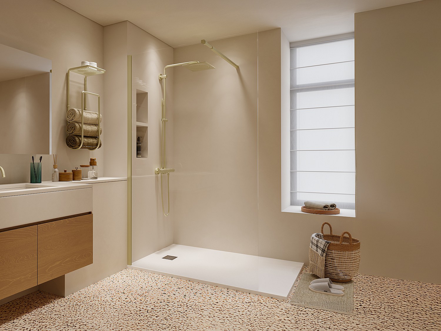 Duschtrennwand Seitenwand italienische Dusche - 140 x 200 cm - Goldfarben - günstig online kaufen