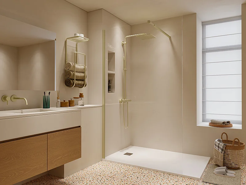Paroi de douche à l'italienne - Doré - Verre 6 mm - 140x200 cm - DAREN