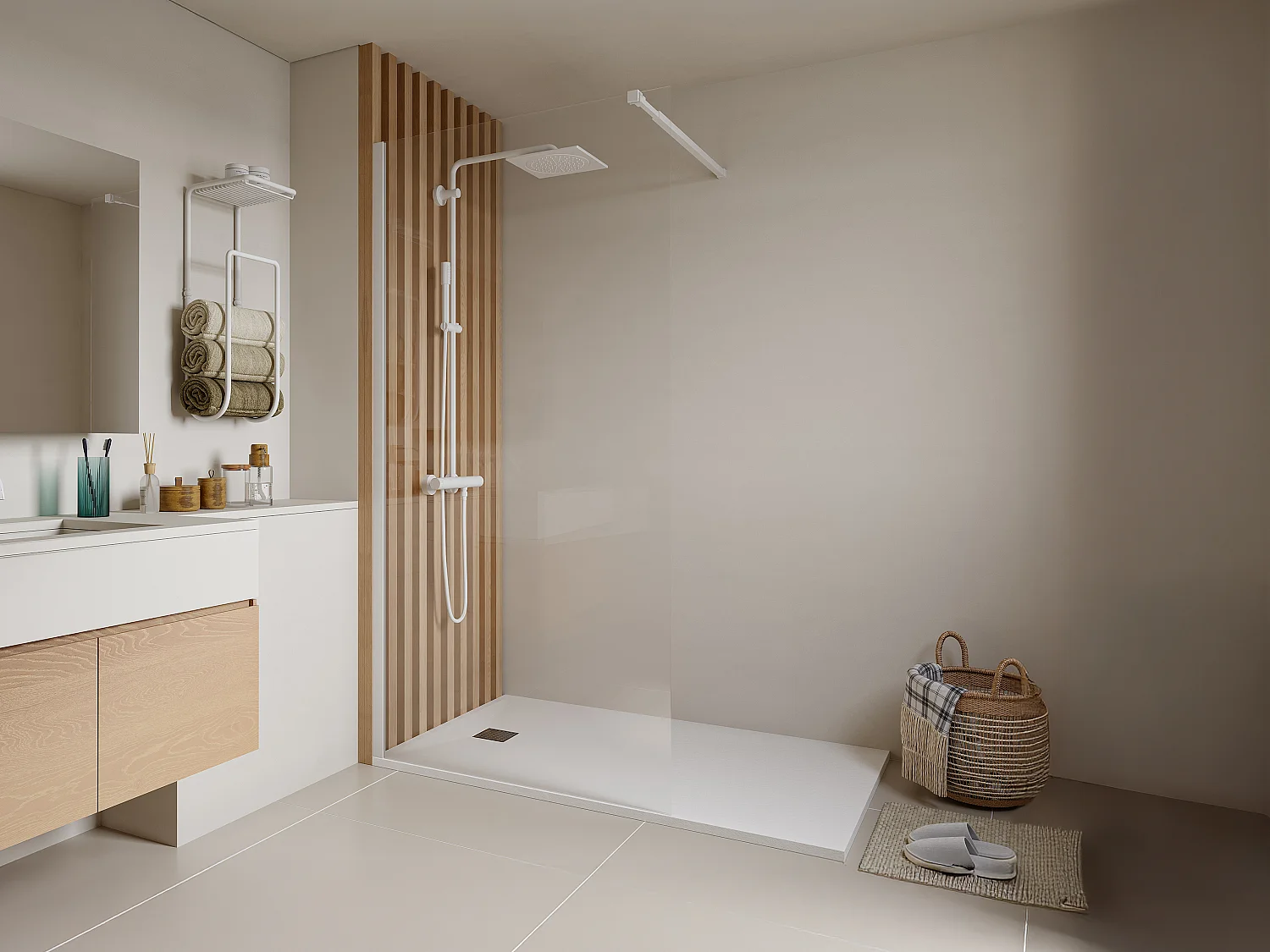 Paroi de douche à l'italienne - Blanc mat - Verre 6 mm - 120x200 cm - DAREN