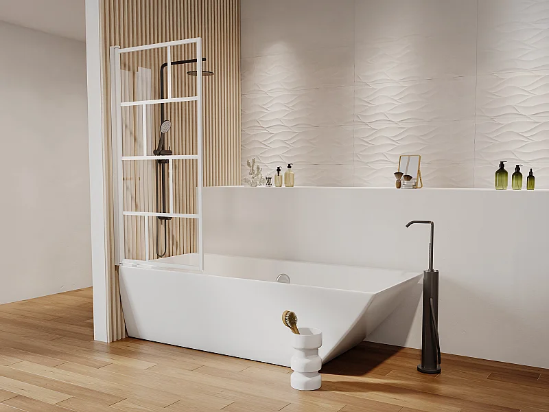 Pare baignoire pivotant - 70 x 140 cm - Blanc mat - Verre - RIVANON