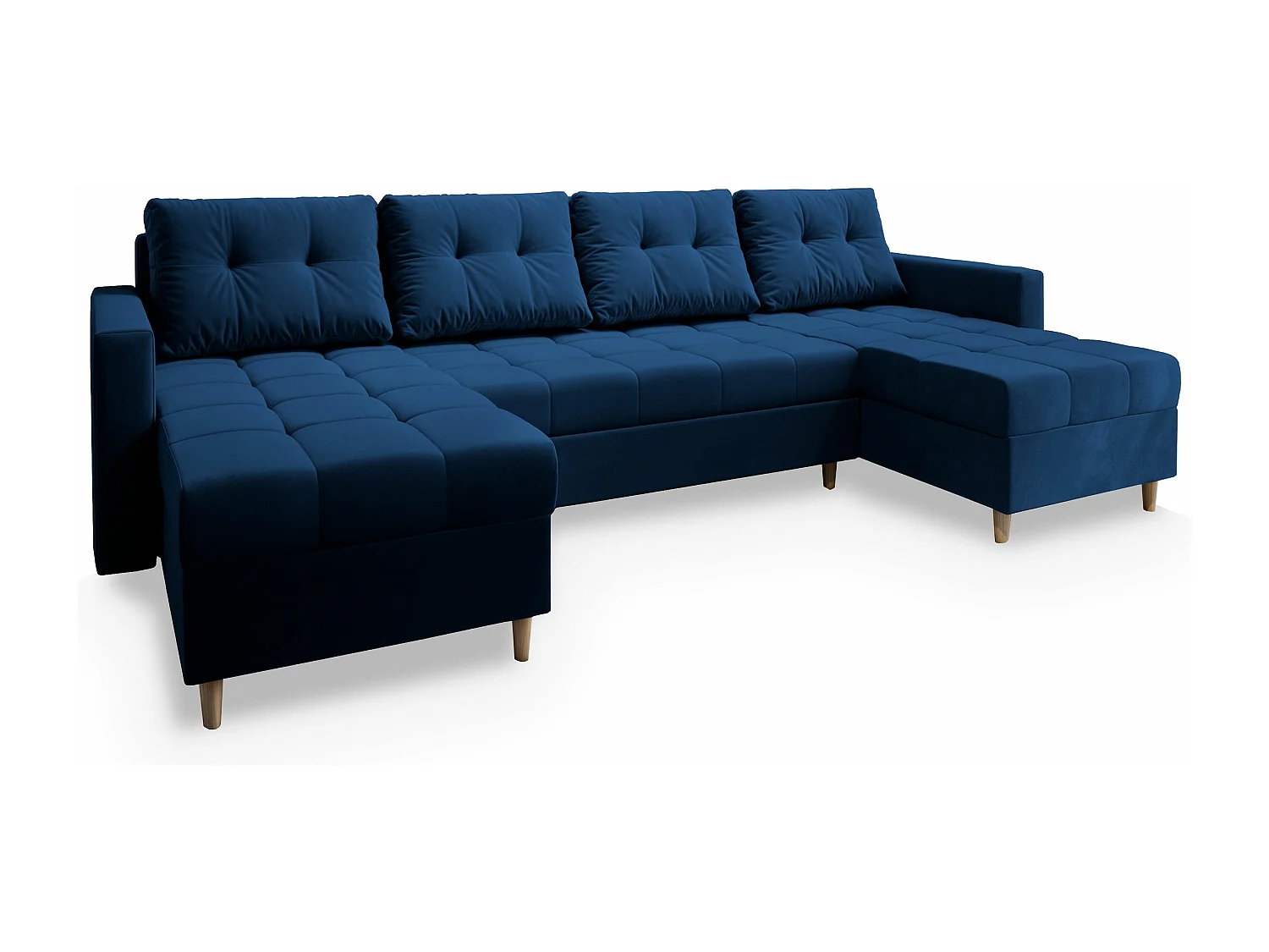 Canapé d'angle MILO Bleu en peluche avec fonction de couchage