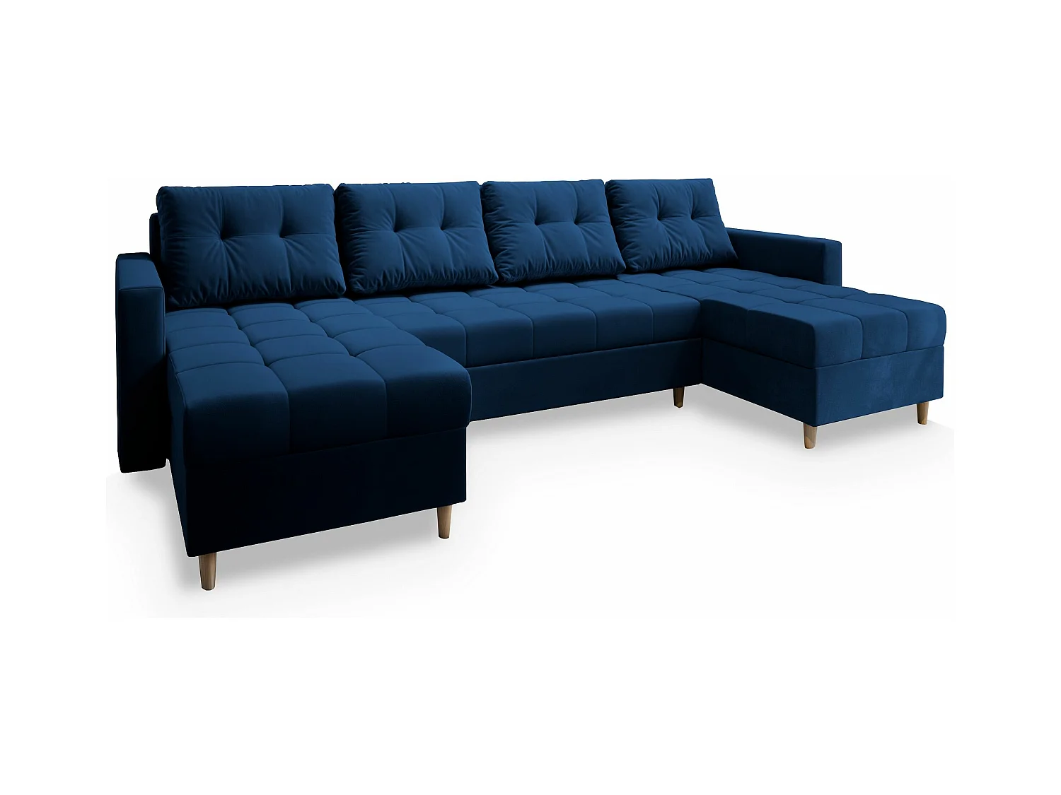 Canapé d'angle MILO Bleu en peluche avec fonction de couchage