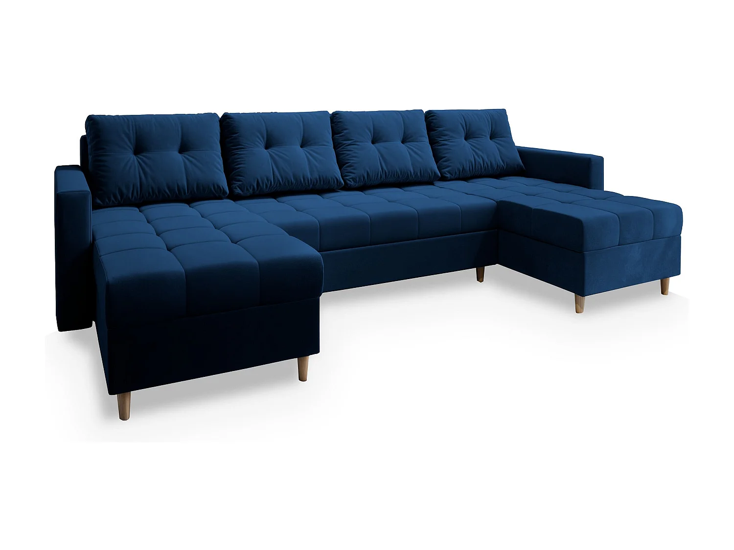 Canapé d'angle MILO Bleu en peluche avec fonction de couchage