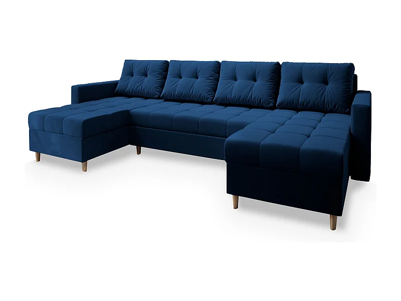 Canapé d'angle MILO Bleu en peluche avec fonction de couchage