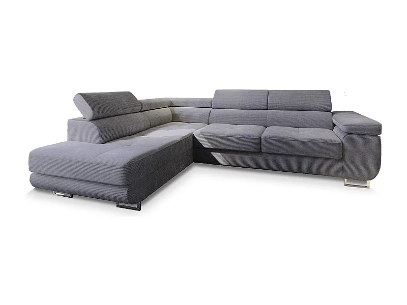 Canapé d'angle APIRO Gris en velours côtelé avec fonction de couchage