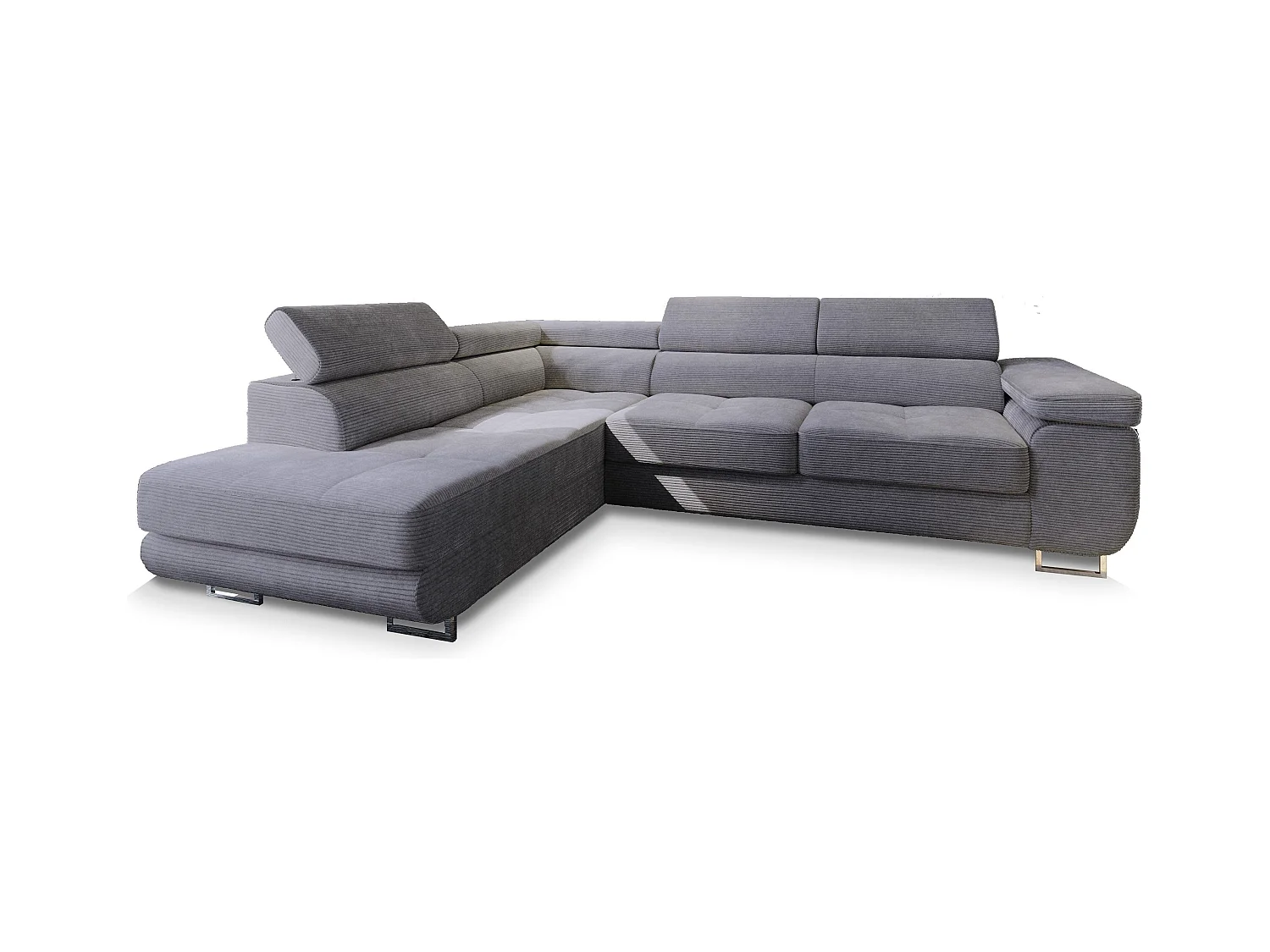 Canapé d'angle APIRO Gris en velours côtelé avec fonction de couchage