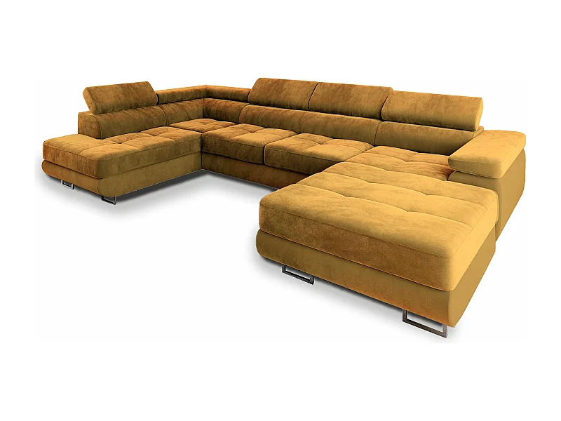 Canapé d'angle CASONE Jaune en velours avec fonction de couchage