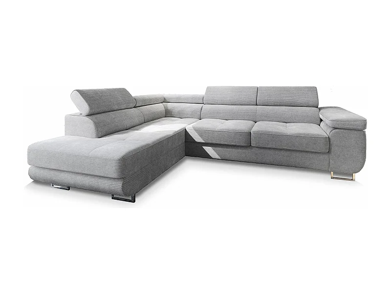 Canapé d'angle APIRO Gris clair en velours côtelé avec fonction de couchage