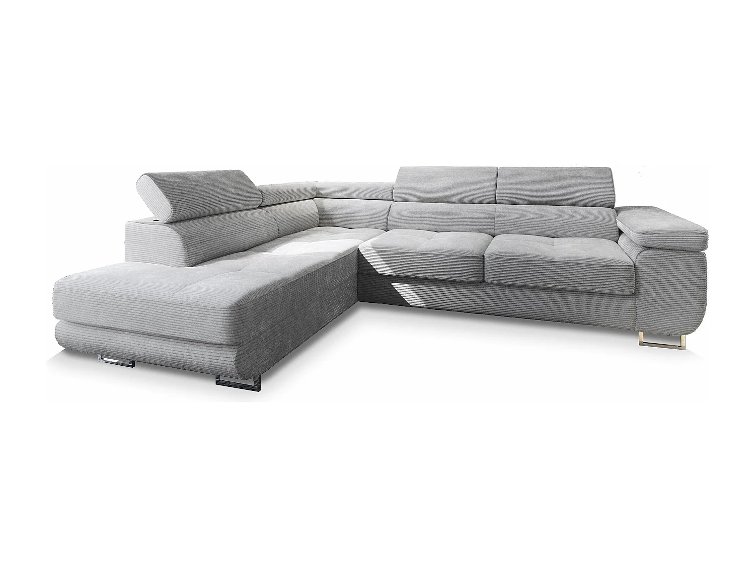 ECKSOFA APIRO L-S Hellgrau Kordstoff mit Schlaffunktion