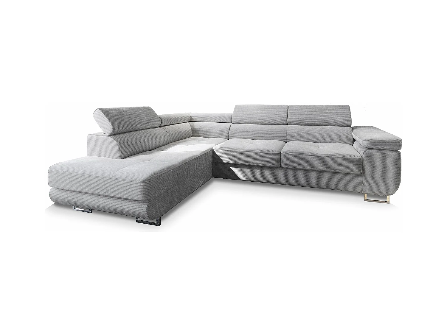 Canapé d'angle APIRO Gris clair en velours côtelé avec fonction de couchage