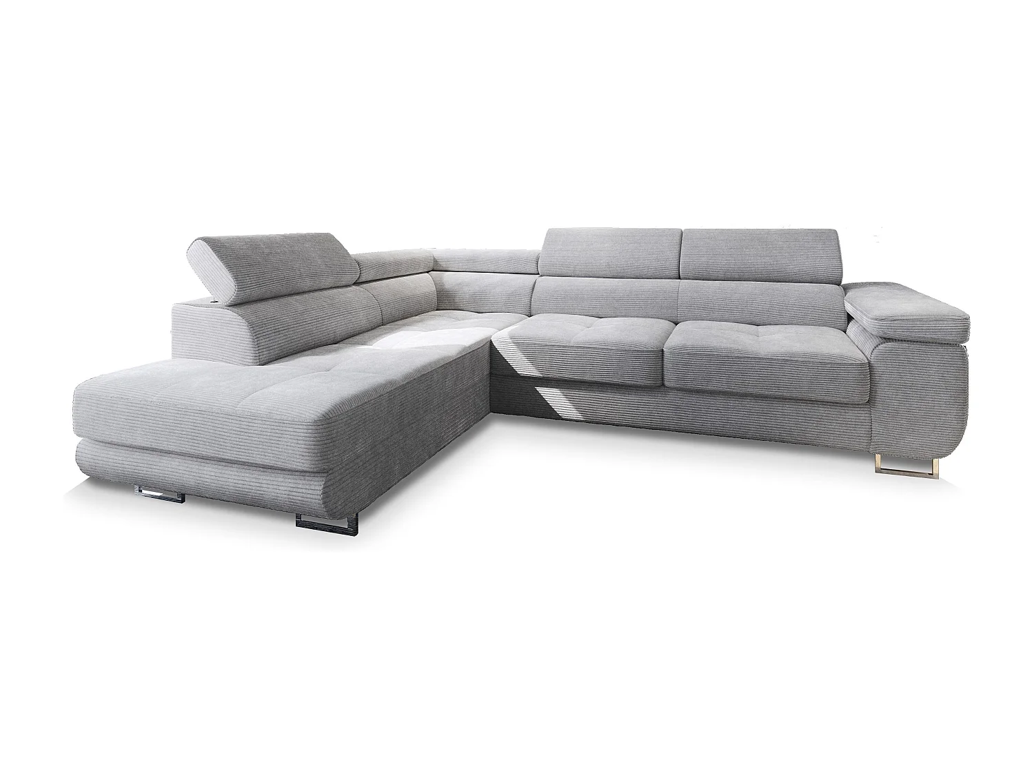 ECKSOFA APIRO L-S Hellgrau Kordstoff mit Schlaffunktion