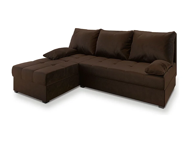 Canapé d'angle RITA Marron en peluche avec fonction de couchage