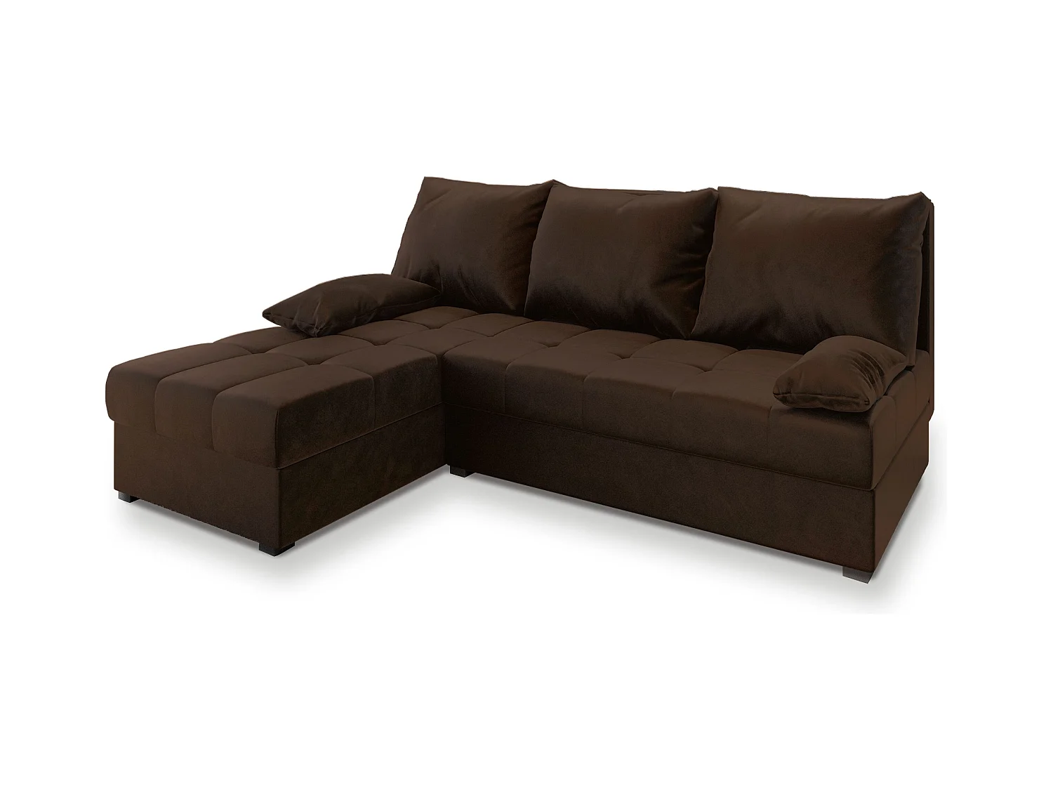 Canapé d'angle RITA Marron en peluche avec fonction de couchage