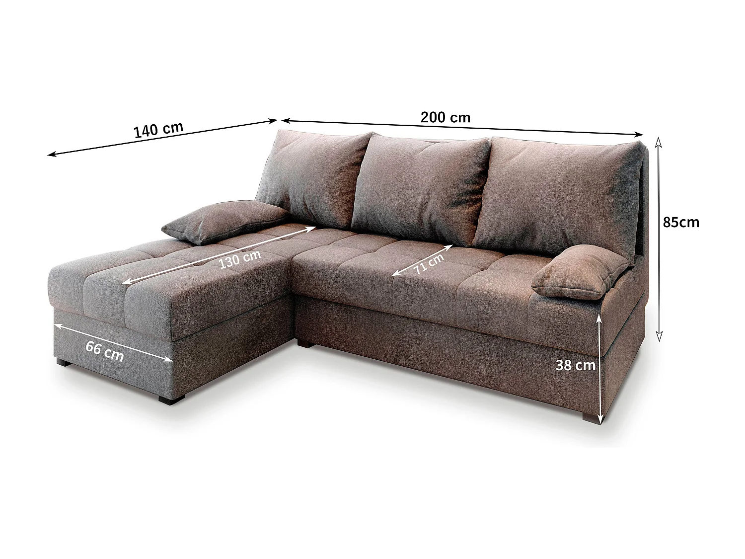 Canapé d'angle RITA Marron en peluche avec fonction de couchage