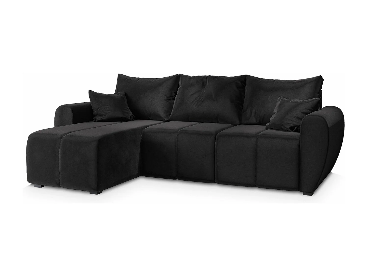 Canapé d'angle MADISON Noir en peluche avec fonction de couchage