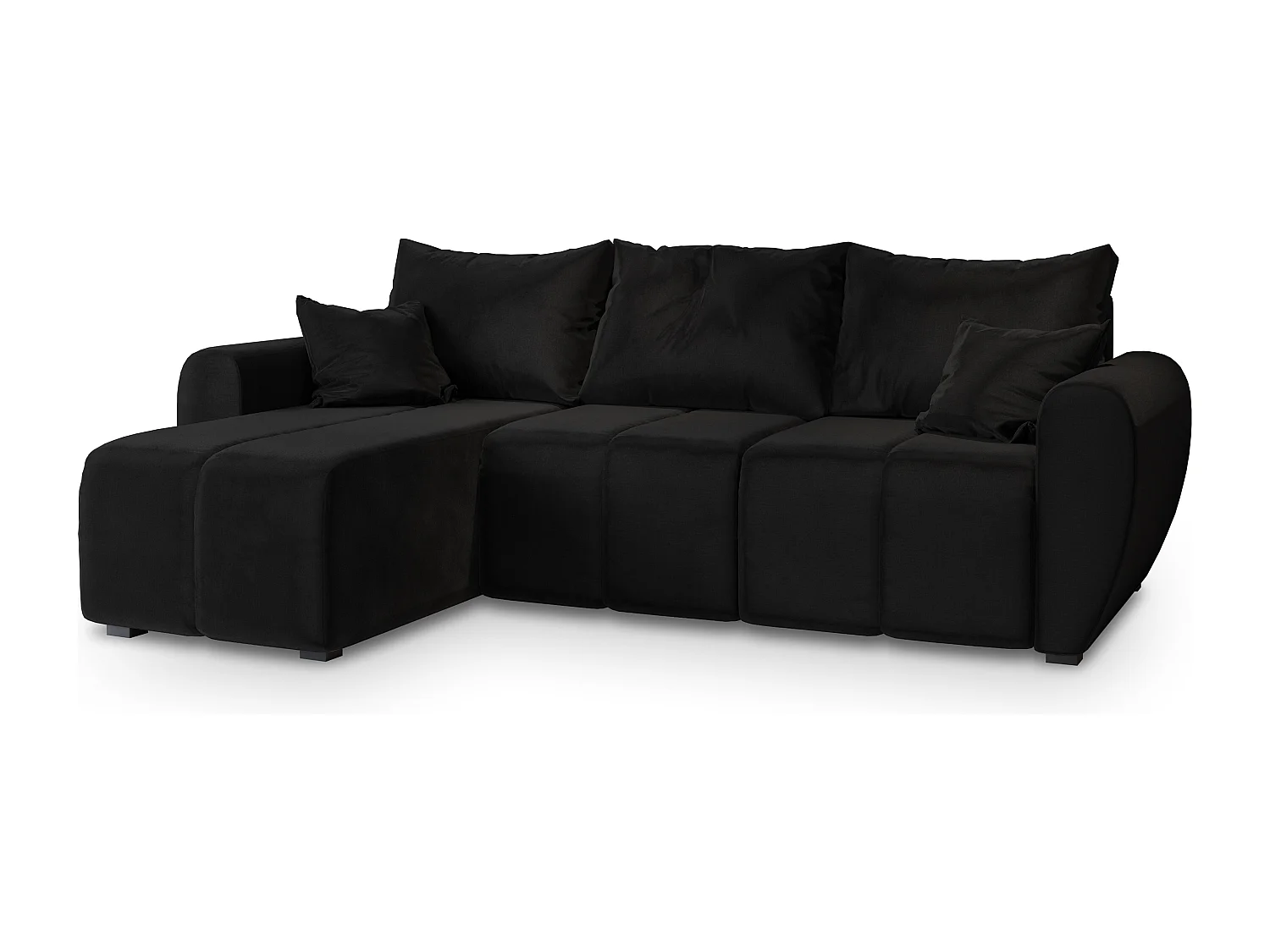 Canapé d'angle MADISON Noir en peluche avec fonction de couchage