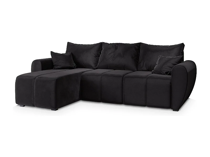 Canapé d'angle MADISON Noir en peluche avec fonction de couchage