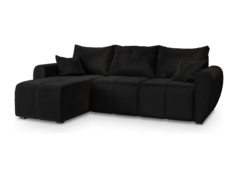 Canapé d'angle MADISON Noir en peluche avec fonction de couchage