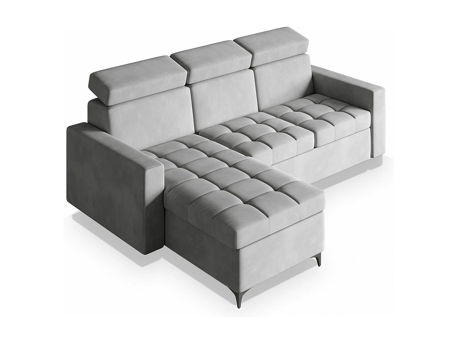 Canapé d'angle KAME Gris clair en peluche avec fonction de couchage