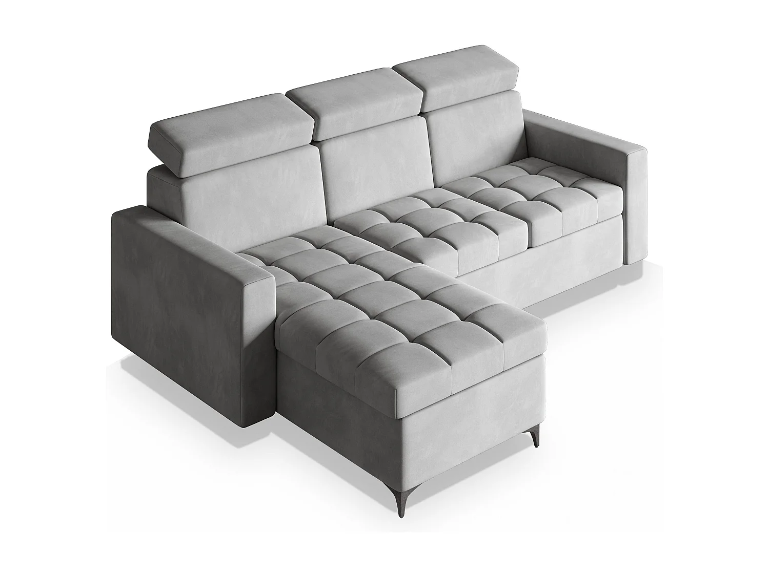 Canapé d'angle KAME Gris clair en peluche avec fonction de couchage