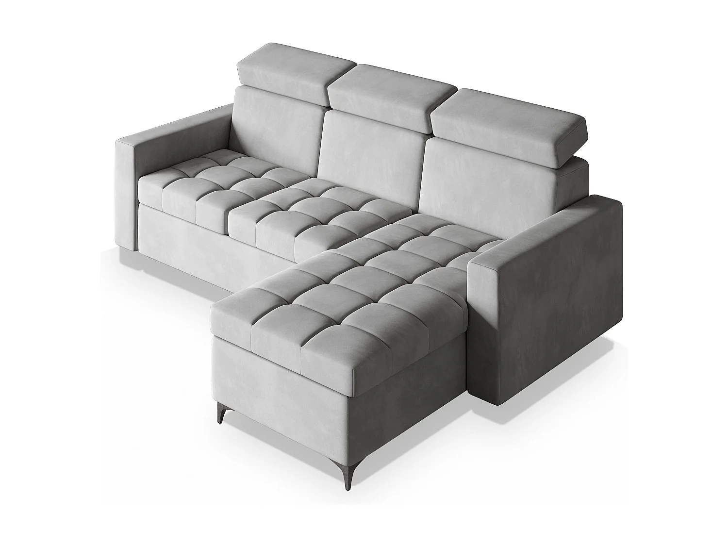 Canapé d'angle KAME Gris clair en peluche avec fonction de couchage