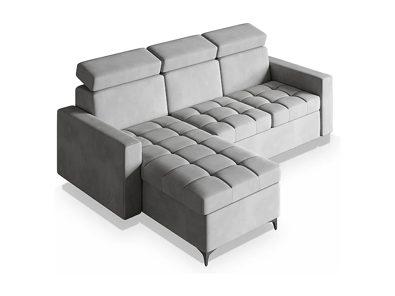 Canapé d'angle KAME Gris clair en peluche avec fonction de couchage