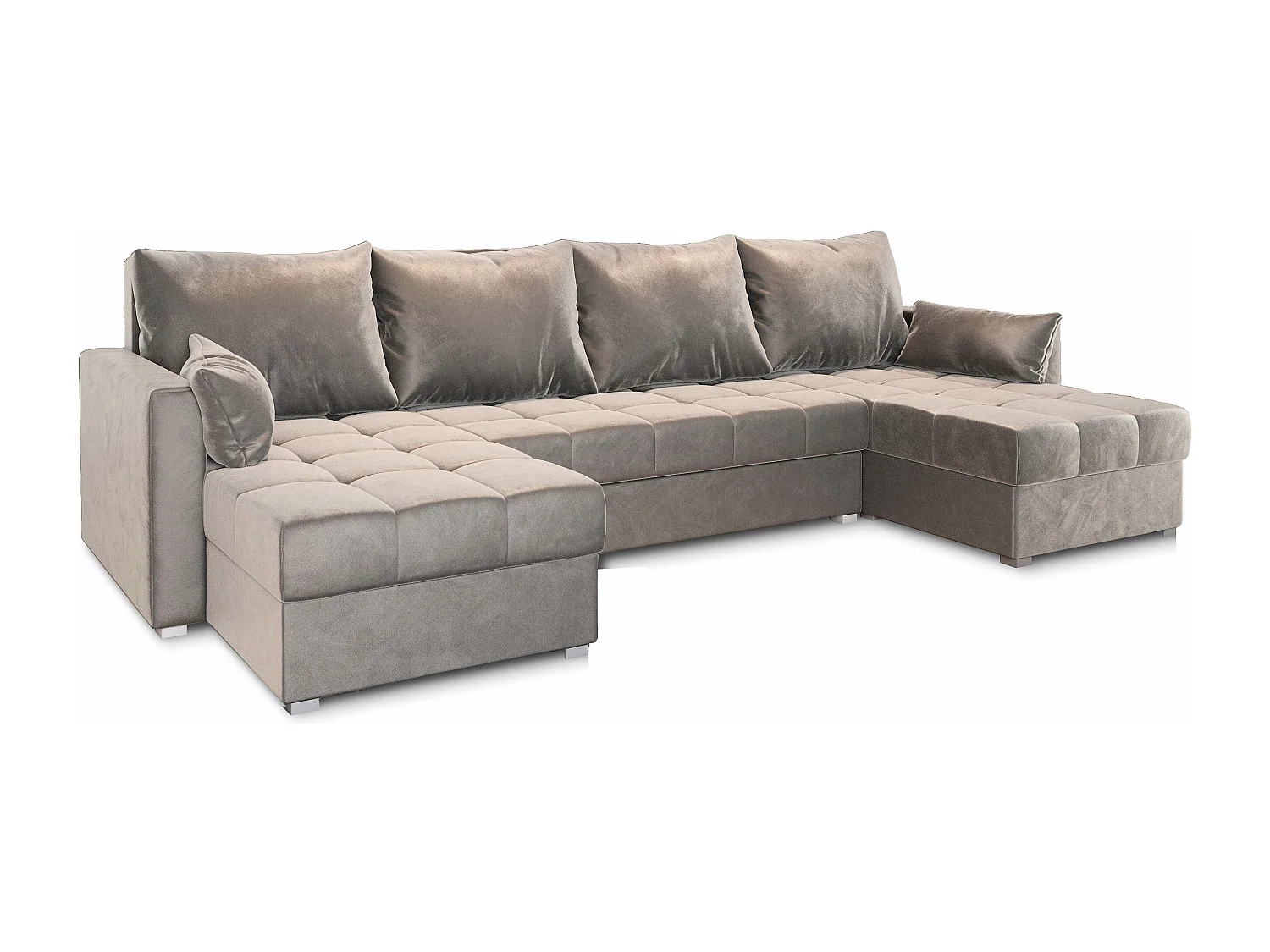 Canapé d'angle NAKO Beige en peluche avec fonction de couchage