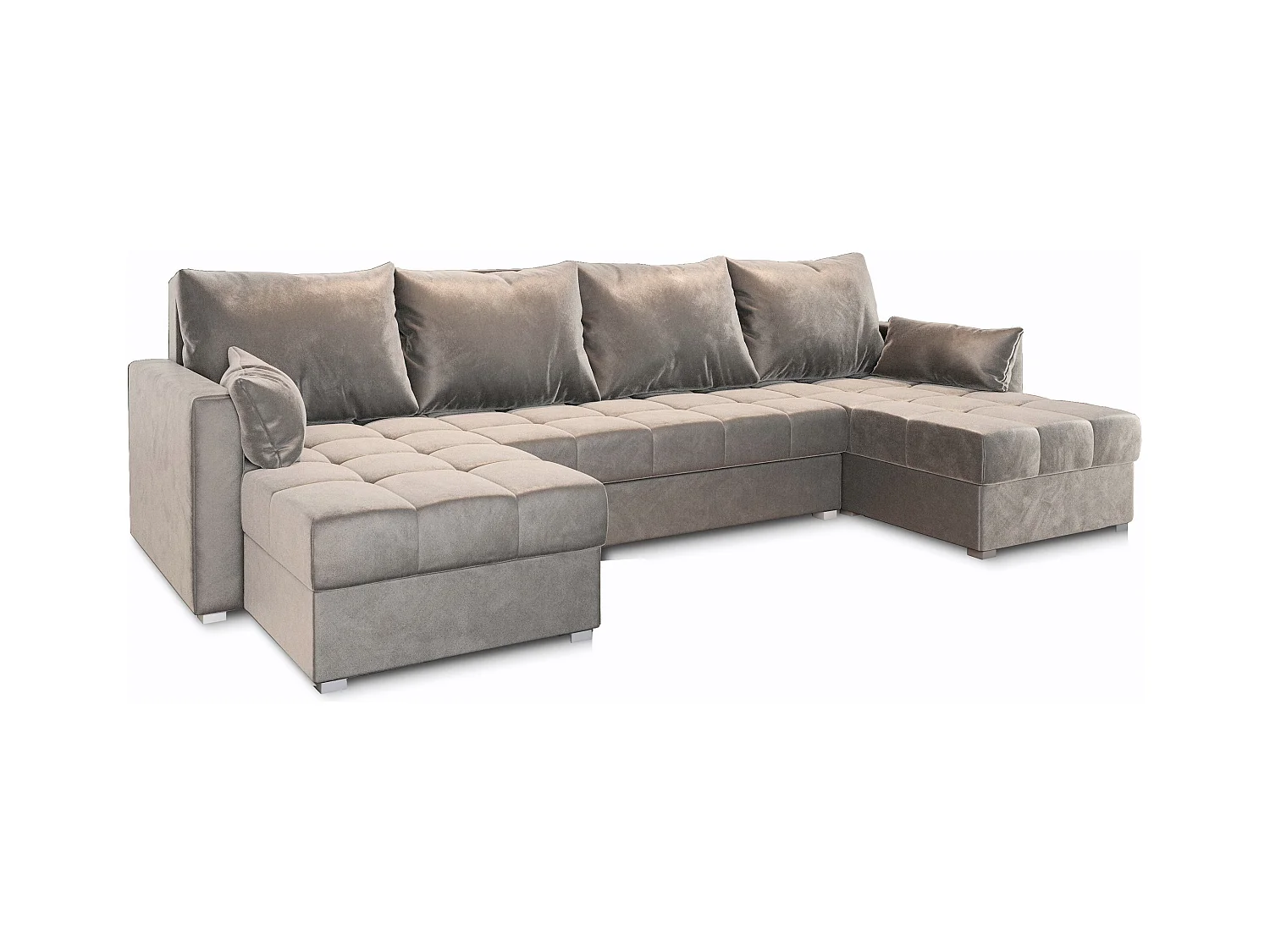 Canapé d'angle NAKO Beige en peluche avec fonction de couchage