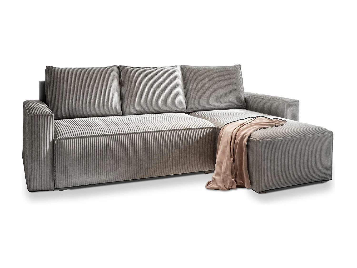 Canapé d'angle POTARO Gris clair en velours côtelé avec fonction de couchage