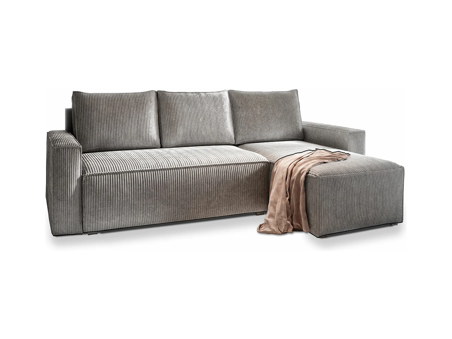 Canapé d'angle POTARO Gris clair en velours côtelé avec fonction de couchage