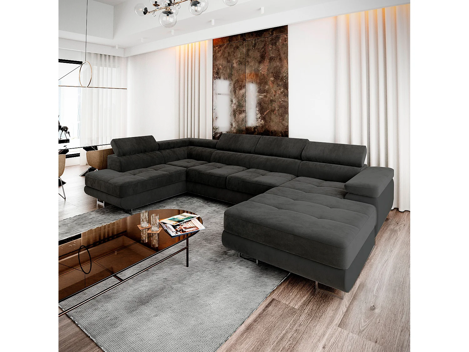 ECKSOFA CASONE L-S Schwarz Velours-Stoff mit Schlaffunktion