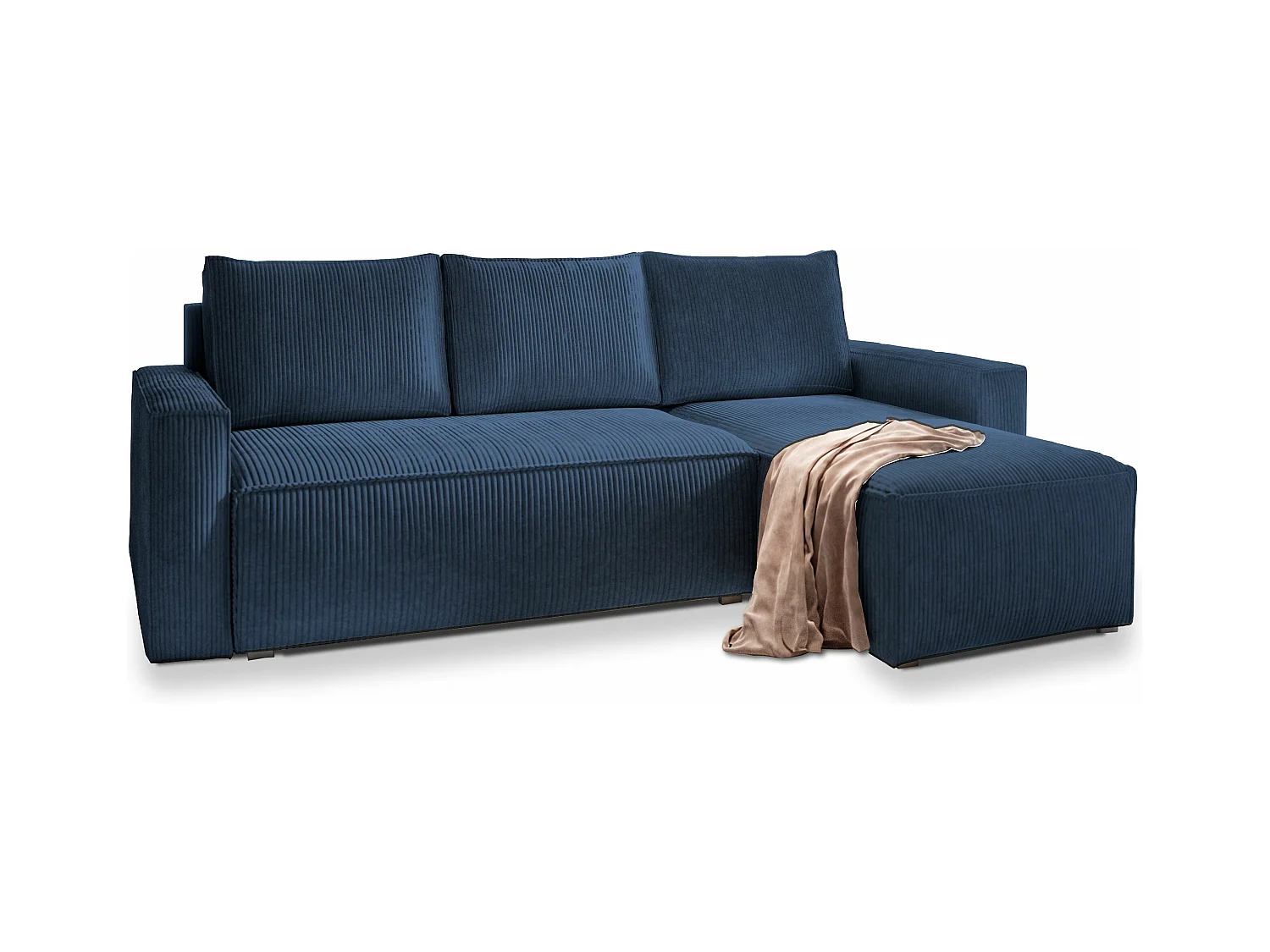 Canapé d'angle POTARO Bleu en velours côtelé avec fonction de couchage