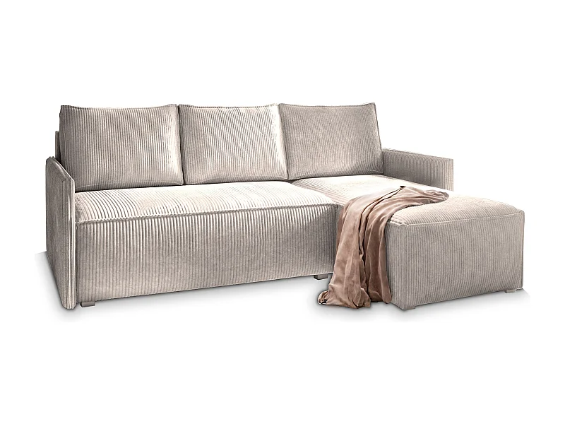 Canapé d'angle PERUSI Crème en velours côtelé avec fonction de couchage