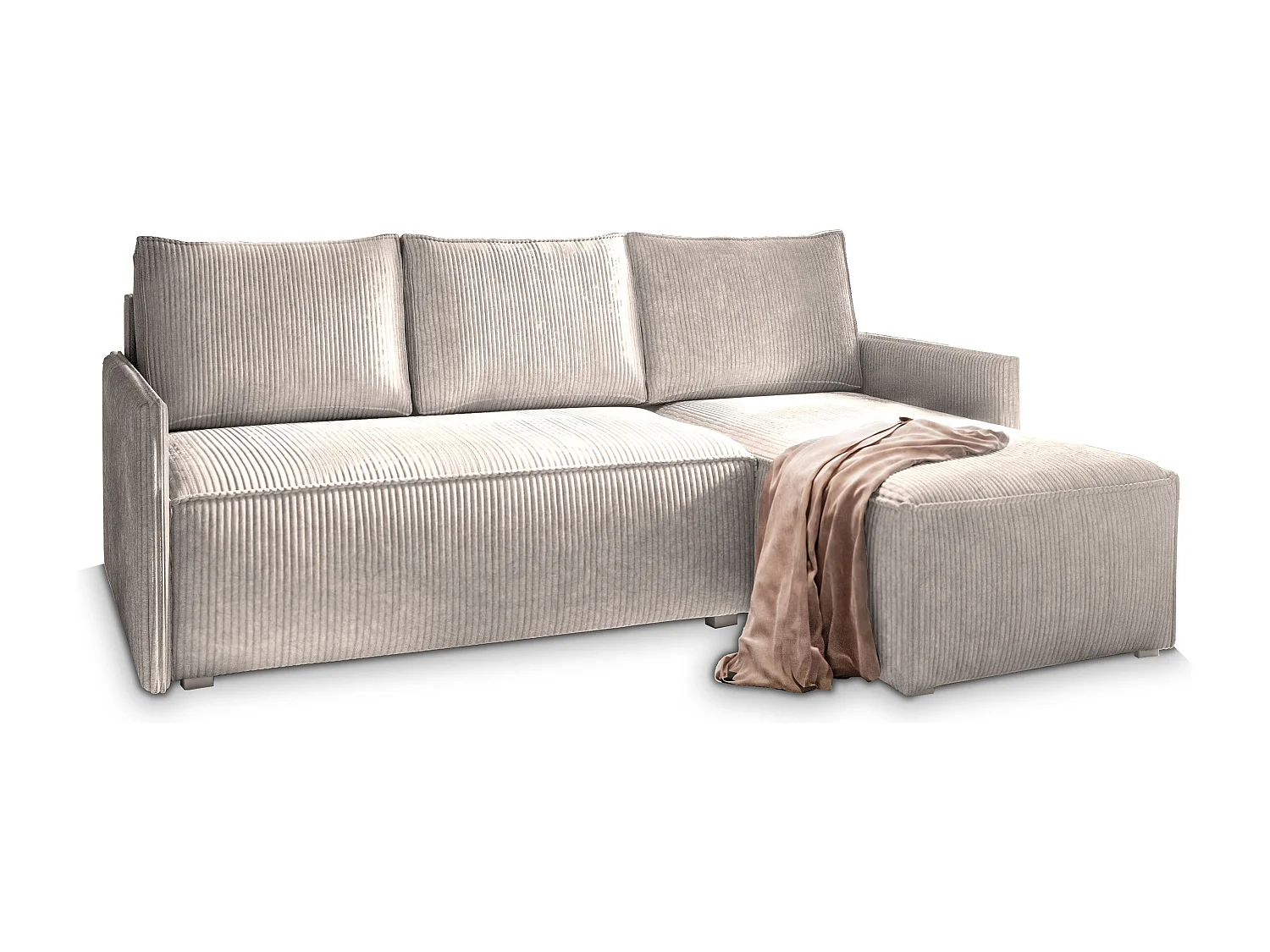 Canapé d'angle PERUSI Crème en velours côtelé avec fonction de couchage