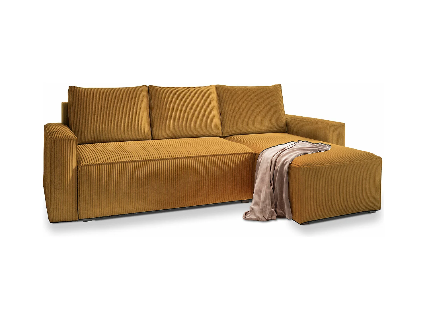 Canapé d'angle POTARO Jaune en velours côtelé avec fonction de couchage