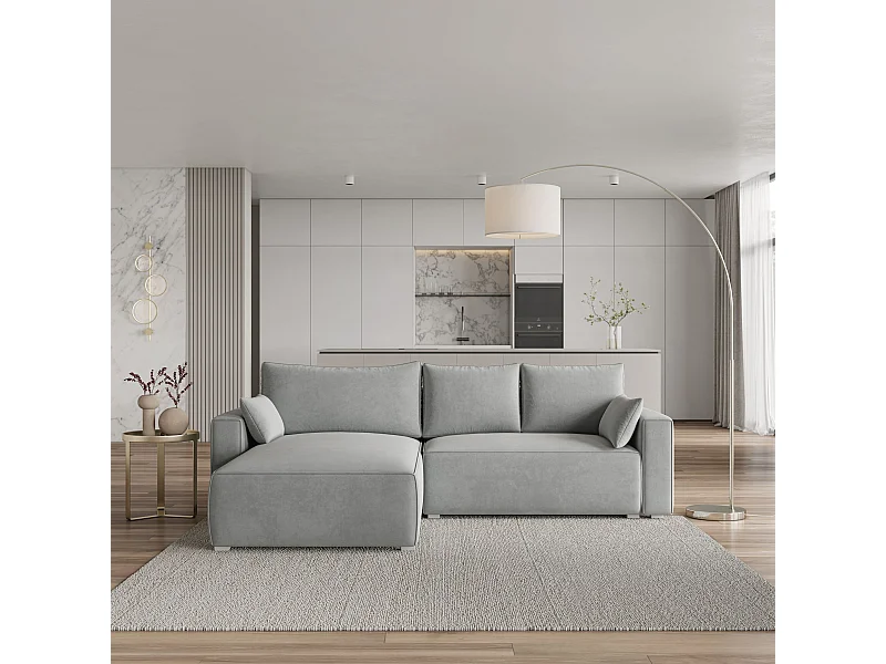 Canapé d'angle FORIL Gris clair en velours avec fonction de couchage