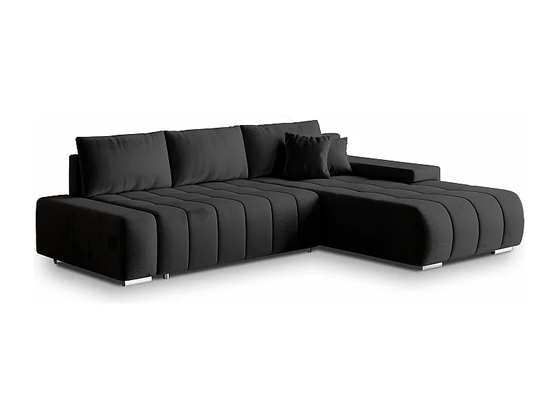 Canapé d'angle ALESE Noir en velours avec fonction de couchage