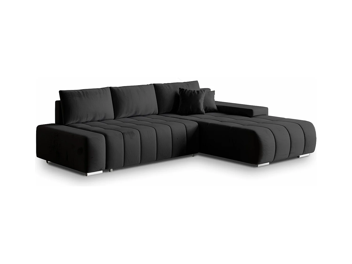 Canapé d'angle ALESE Noir en velours avec fonction de couchage