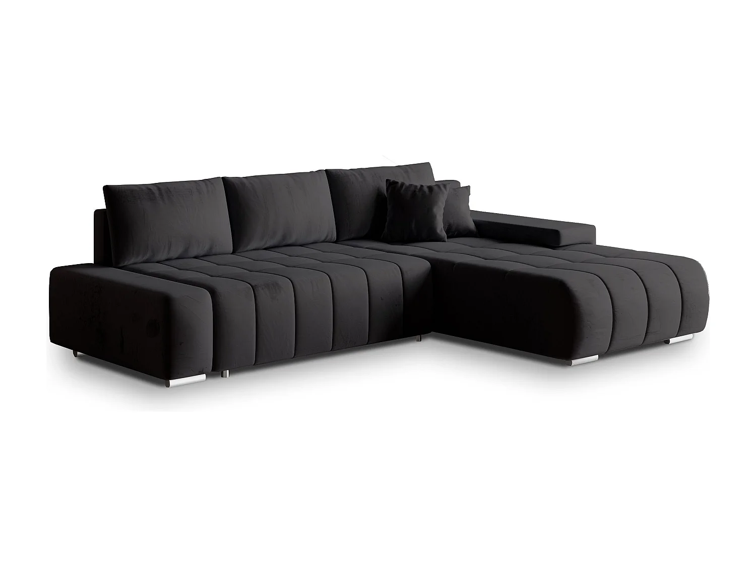 Canapé d'angle ALESE Noir en velours avec fonction de couchage