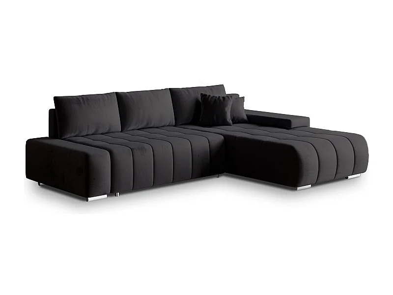 Canapé d'angle ALESE Noir en velours avec fonction de couchage