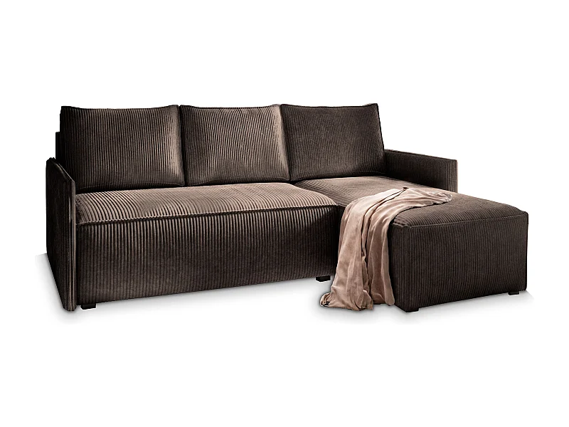 Canapé d'angle PERUSI Marron en velours côtelé avec fonction de couchage