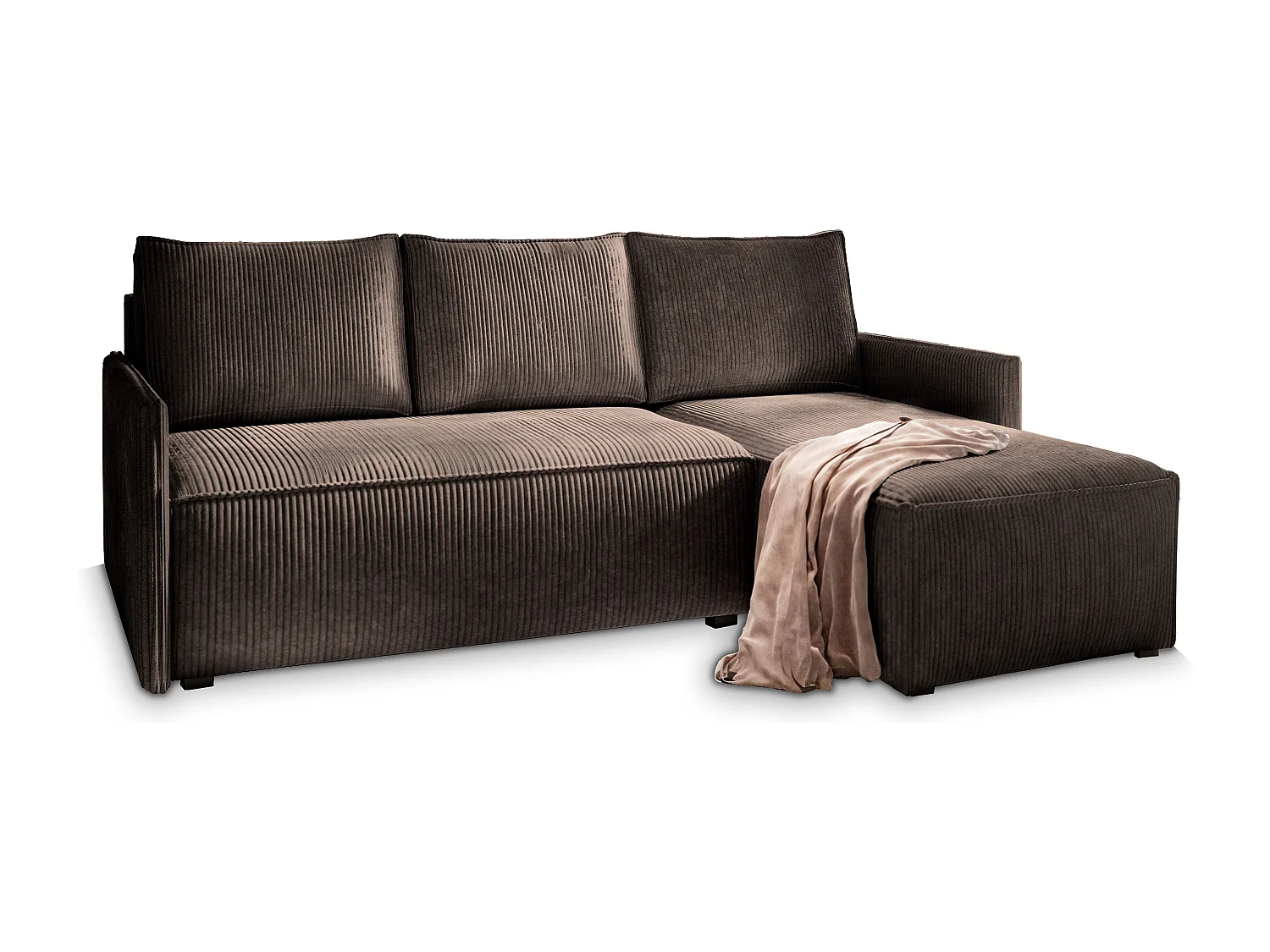 Canapé d'angle PERUSI Marron en velours côtelé avec fonction de couchage