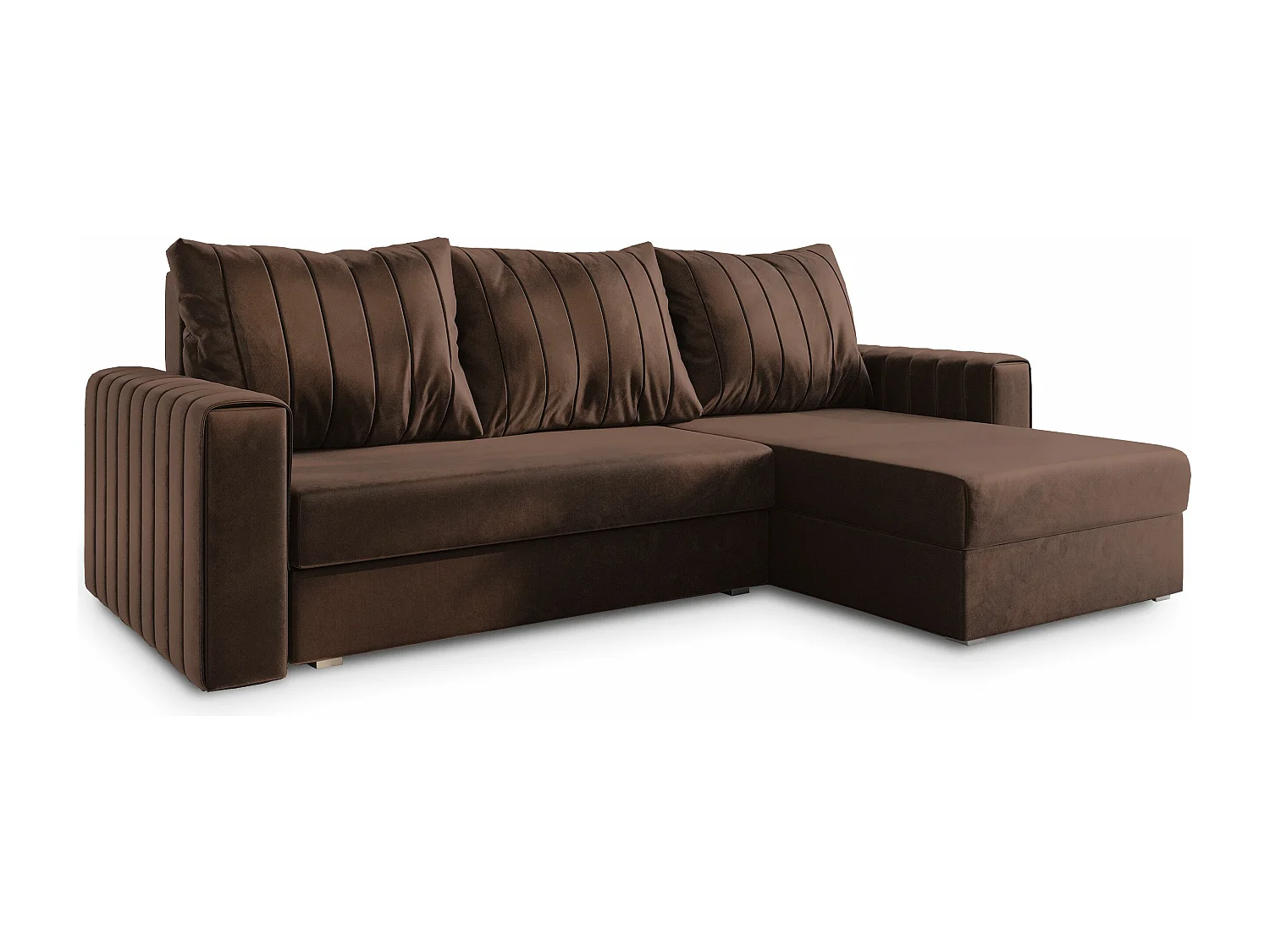 Canapé d'angle CARL Marron en peluche avec fonction de couchage